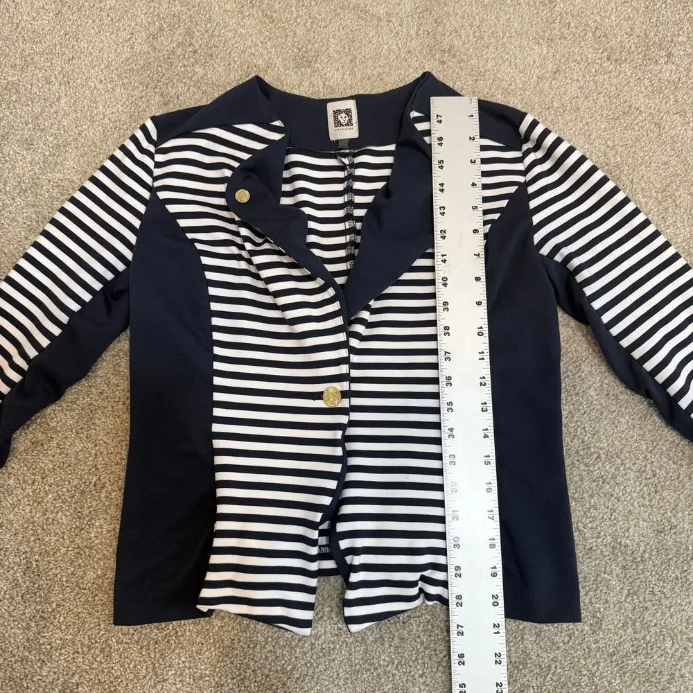 Anne Klein small stripe color block 1/2 sleeve jacket blazer C2 2405